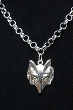 Fox Charm Wolf Nature Animal Pewter Pendant Stainless Steel Chain Necklace 18"
