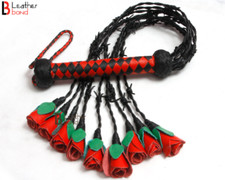 Real Cowhide Leather Lace Red Rose & Thorn Leather Thorny Flogger 09 Tails