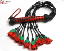 Real Cowhide Leather Lace Red Rose & Thorn Leather Thorny Flogger 09 Tails