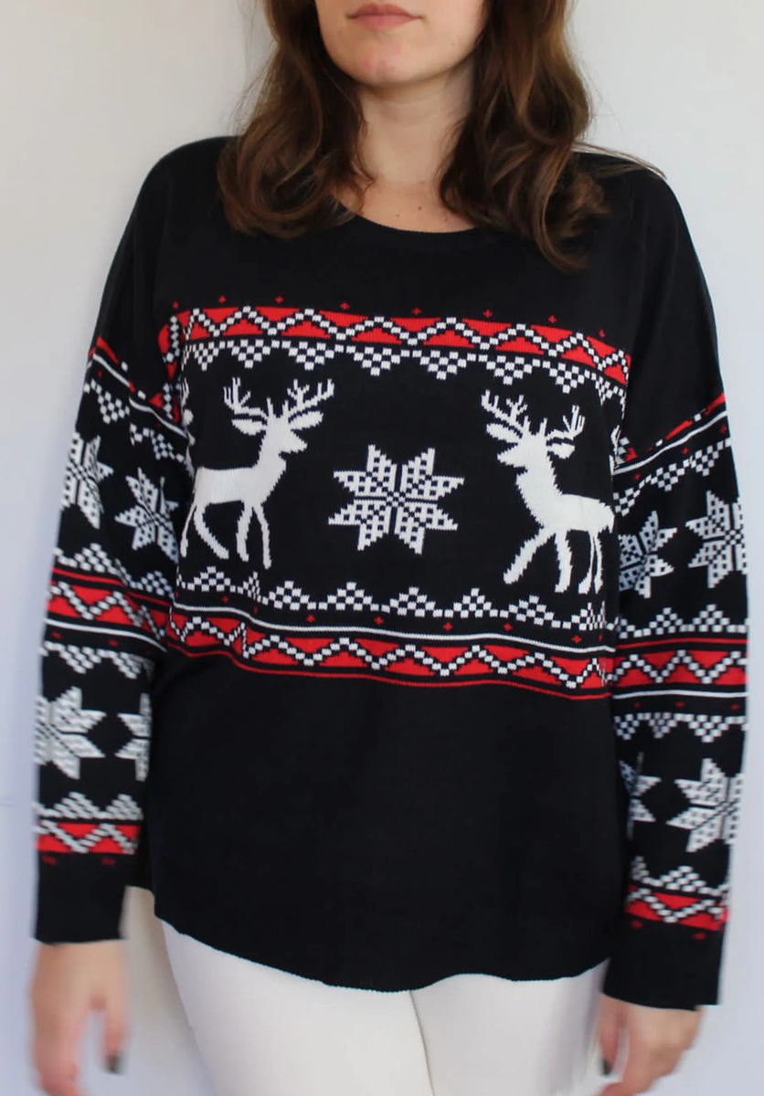 Brand New Ladies Bravesoul Reindeer Fairisle Christmas Jumper In