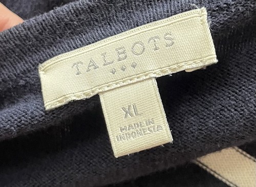 Talbots Womens Open Cardigan Women Sweater Navy Blue White Stripe Size XL Career - Picture 5 of 6