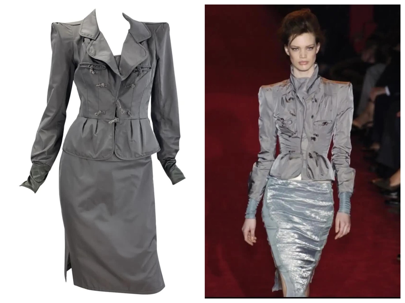 Tuta gonna Tom Ford per Yves Saint Laurent F W 2004 in grigio colomba fr. 38 US 6