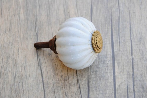 Vtg victorian large ceramic hollow ribbed door drawer knob handle pull 2.7" - Picture 4 of 7