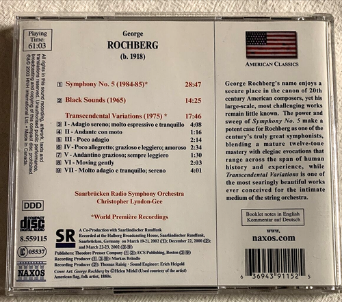 George Rochberg Symphony CD No.2 Imago Mundi & 5 Black Sounds - Picture 7 of 7