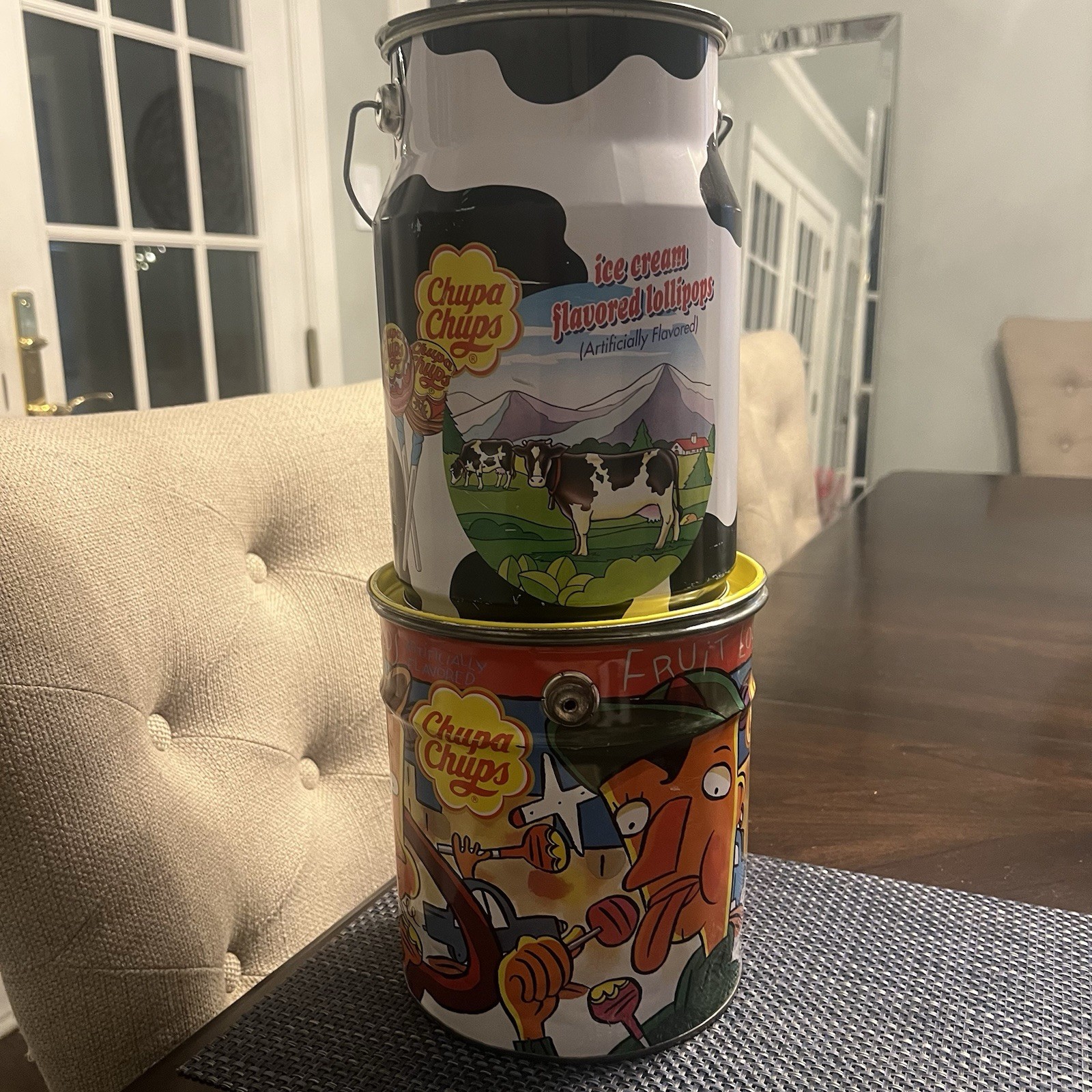 Pair Chupa Chups Ice Cream Lollipop Milk Jug Pail Tins 1st & 2nd Editions