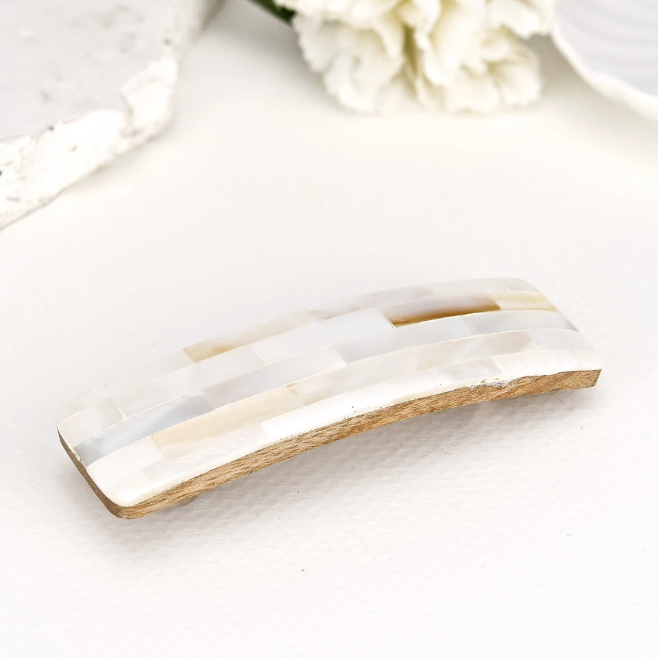 Brillante Iridiscencia Mosaico Blanco Madreperla Shell Clip de Pelo Foto 3 de 4