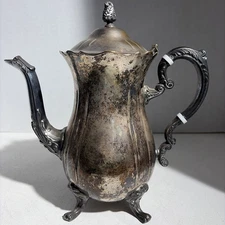 Vintage Leonard Silver Plated Coffee Tea Pot Pitcher with Attached Lid 10” Tall