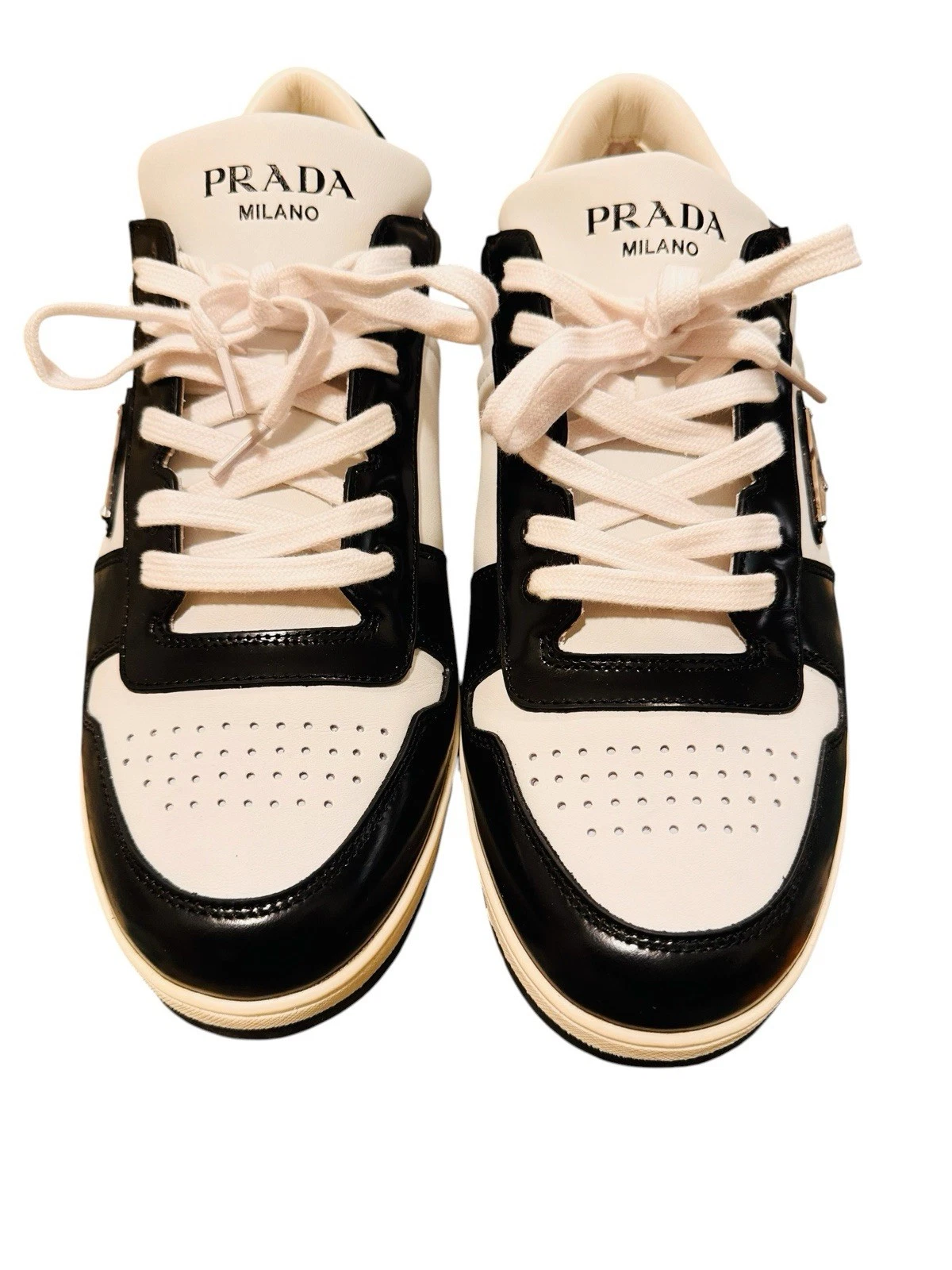 Prada — PRADA Downtown Lace-Up Sneakers Men's Size US 12 Black/White