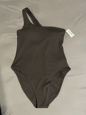 NWT OLD NAVY One Piece Womens Swimsuit One Shoulder Black Textured Size Large L