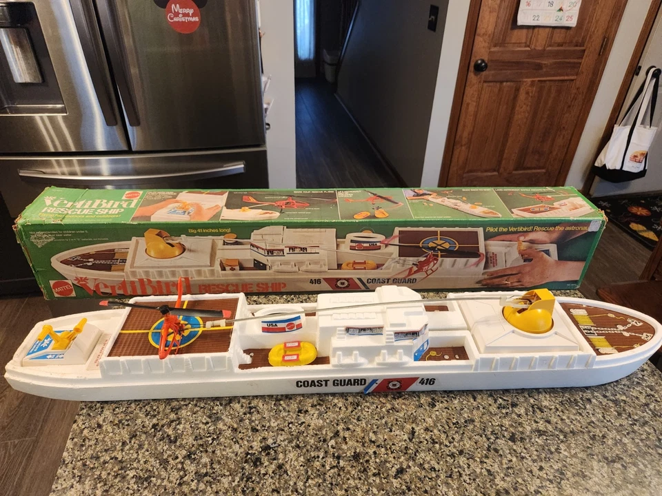 老式罕见 1973 年美泰 VERTIBIRD 救援船套装海岸警卫清洁 — 第 2/4 张图片