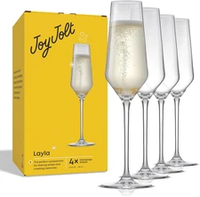 Joyjolt Champagne Glasses Layla Collection, Set of 4 – 6.7 Oz Elegant Crystal 