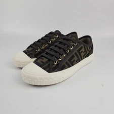 FENDI Domino$720 Women's Brown FF Fabric Sneakers New & Authentic