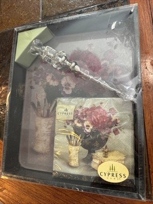 Cypress Home Floral Elegance Cheese Gift Set   Tray, Napkins, Spreader New
