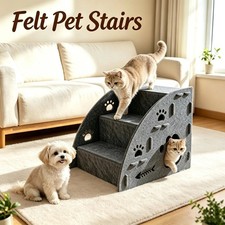 2/3 Step Gray Pet Stairs for Bed Sofa, Paw Cutout Steps for Small Pets