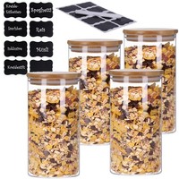 VorratsgläSer 4Er Set Glas BehäLter Mit Bambusdeckel Inkl Etiketten 4 X 1200Ml