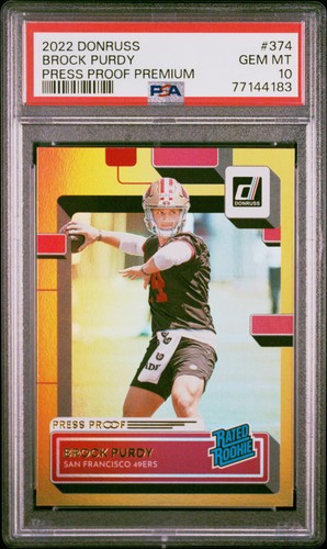 2022 Panini Donruss #374 Brock Purdy Press Proof Premium Rated Rookie PSA 10