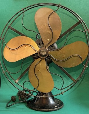 Antique Emerson Fan 4 Blade Brass Blade 16 Inch 73648 3-speed Oscillating WORKS