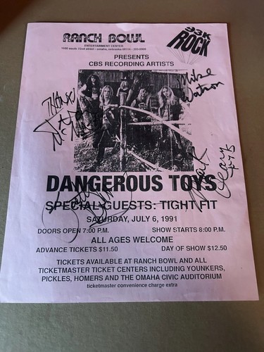 DANGEROUS TOYS handsigniertes Konzert Poster 8,5x11 Glam Metal kostenloser Versand!