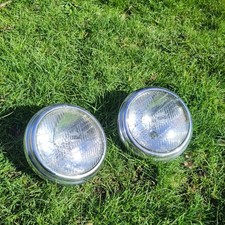 Pair Lucas MGTC Headlight Lenses And Chrome Ring With Clips