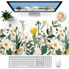 Flower Desk Mat Desk Matt for Desktop Leather Mouse Pad Waterproof Large Keyb...