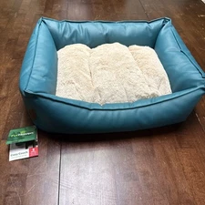 FurHaven Leather Cozy Couch Dog/Cat Bed Small Washable Pillow No Slip 23x18 NWT