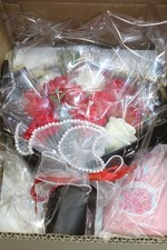 Artificial Flower Bouquet, Red White Roses, Gift Box
