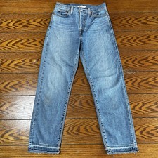 Levi  s Wedgie Straight High Rise Blue Jeans Women  s 26 X 28 Button Fly Raw Hem