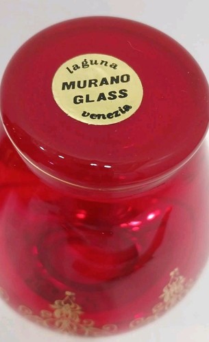 Vjntage Murano Ruby Red Glass Vase - 24K Gold Gilt Overlay - Picture 5 of 5