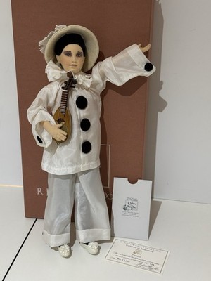 R. JOHN WRIGHT Commedia del'arte Pierrot Felt 15  Doll In Box, Certificate