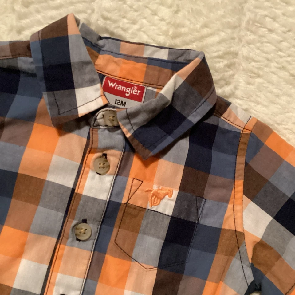 Bebé Niño Wrangler 12 Meses Naranja Botón Frontal Logo Bolsillo Camisa  Foto 3 de 4