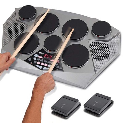 Pyle Pro Electronic Drum Kit - Portable Electric Tabletop Set Black