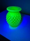 Uranium Glass Vase - Fenton - Blacklight React Green hobnail vintage