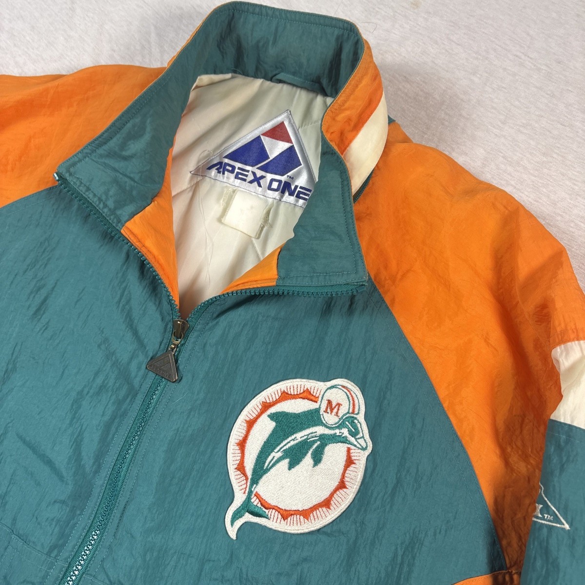 Vintage 1990's Apex One Miami Dolphins NFL Full Zip Windbreaker
