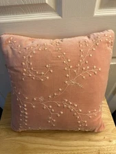 New Sferra 1891 Peach Embroidery Velvet Decorative Throw Bed Pillow 18x18