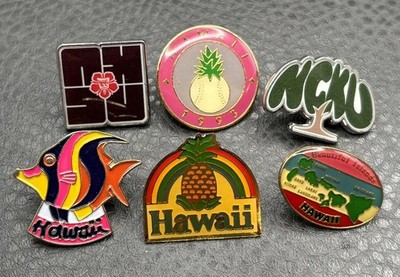 Hawaii Aloha Lapel Pin Lot - Pineapple Fish Tree Flower Collectible 6 Pins