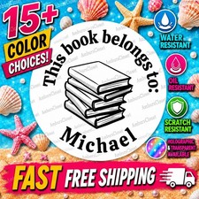 40 THIS BOOK BELONGS TO PERSONALIZED STICKERS 2" ROUND LABELS SCRATCH RESISTANT