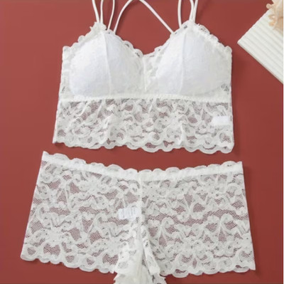 Women's 2pc Sexy Padded Lace Bra & Boy short set Opt: 34, 36, 38, 40 more colors