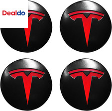 4PCS Wheel Center Cap Sticker 56mm Model 3 Y Matte Black Red For Tesla