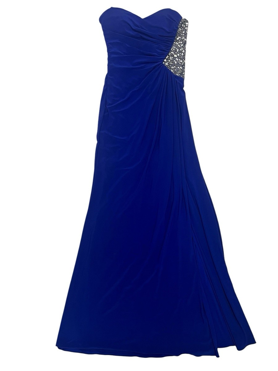 xscape prom dresses Xscape Crystal Embellished Strapless Evening Gown Prom Dress Maxi Blue Size  4