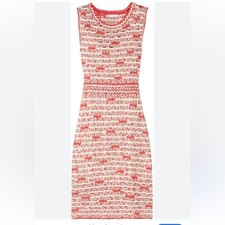 NWOT Oscar de la Renta Coral and Cream  crochet Knit dress size s