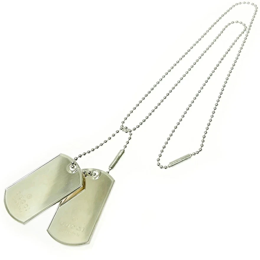 Collana con ciondolo catena sfera targhette cane Gucci argento 925 24" originale con scatola #1134