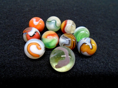 VINTAGE (10) VITRO  AGATE CO. ''V'' PATCH MARBLES! NICE SELECTION! EX. CONDITION!
