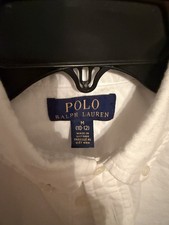 Polo Ralph Lauren Boys White Button Up Sz M 10-12 Long Sleeve Preppy Flesh Pony