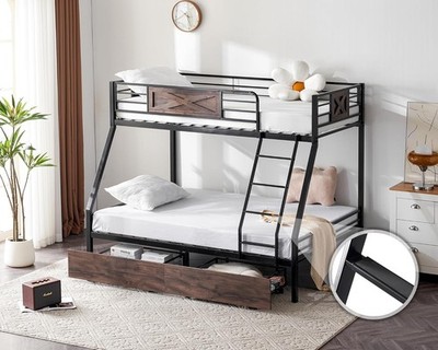 Metal Bunk Bed Twin Over Full with 2 Storage Drawers, Heavy Duty Twin Over Full