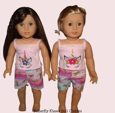 Doll Clothes Handmade Fits 18  American Girl  Unicorn Embroidered Short Sets