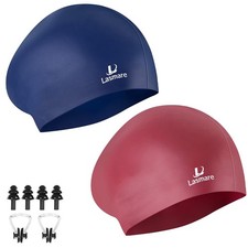 2 PCS Silicone Swim Cap Long Hair Ear Plugs Nose Clip Set Waterproof Hat