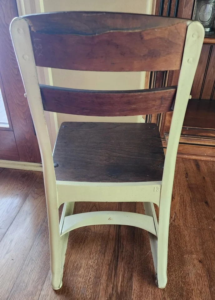 Silla escolar infantil vintage años 50 American Seating Co Envoy metal madera #13 25,5" Foto 2 de 4