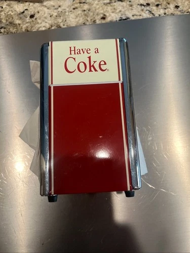 Vintage Coca Cola Coke Napkin Holder Dispenser 1992 Red Chrome 50's Diner Style