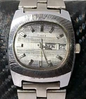 Vintage Timex Marlin Mechanical Watch Day Date Grey/Silver TV Dial Original Band