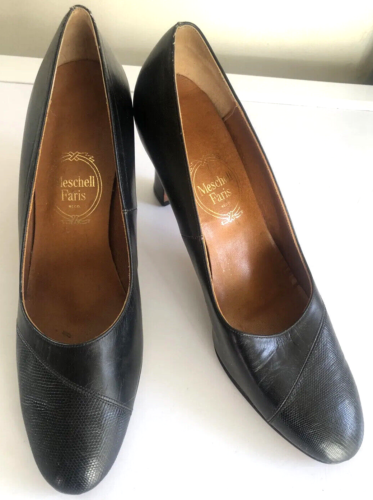 Vintage Meschell Faris 1950’s Black Women’s Leather Heels Size 10 Narrow Fit - Picture 1 of 12